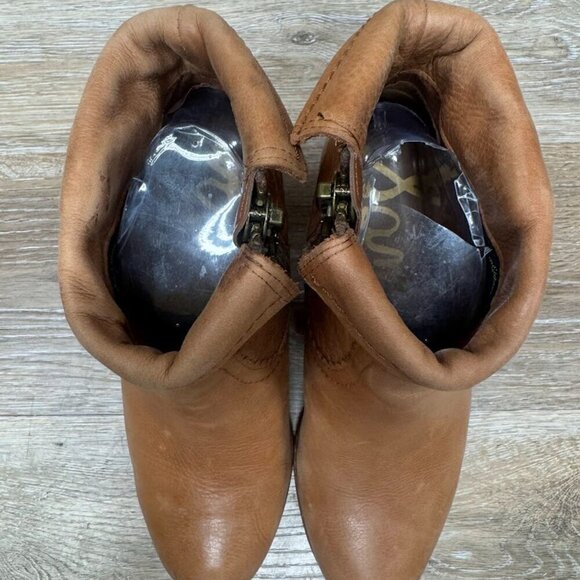 Sam Edelman Brown Leather Fringe Heeled Ankle Boots Women's Size 7 - Picture 2 of 5